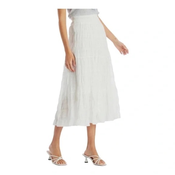 Max Studio White Textured Cotton Midi Skirt - Size Large - Picture 1 of 8